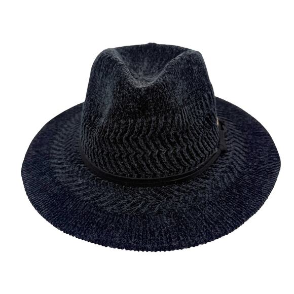 Anne Klein Women's Chenille Wide Brim Fedora Hat Black One Size - Picture 1 of 5